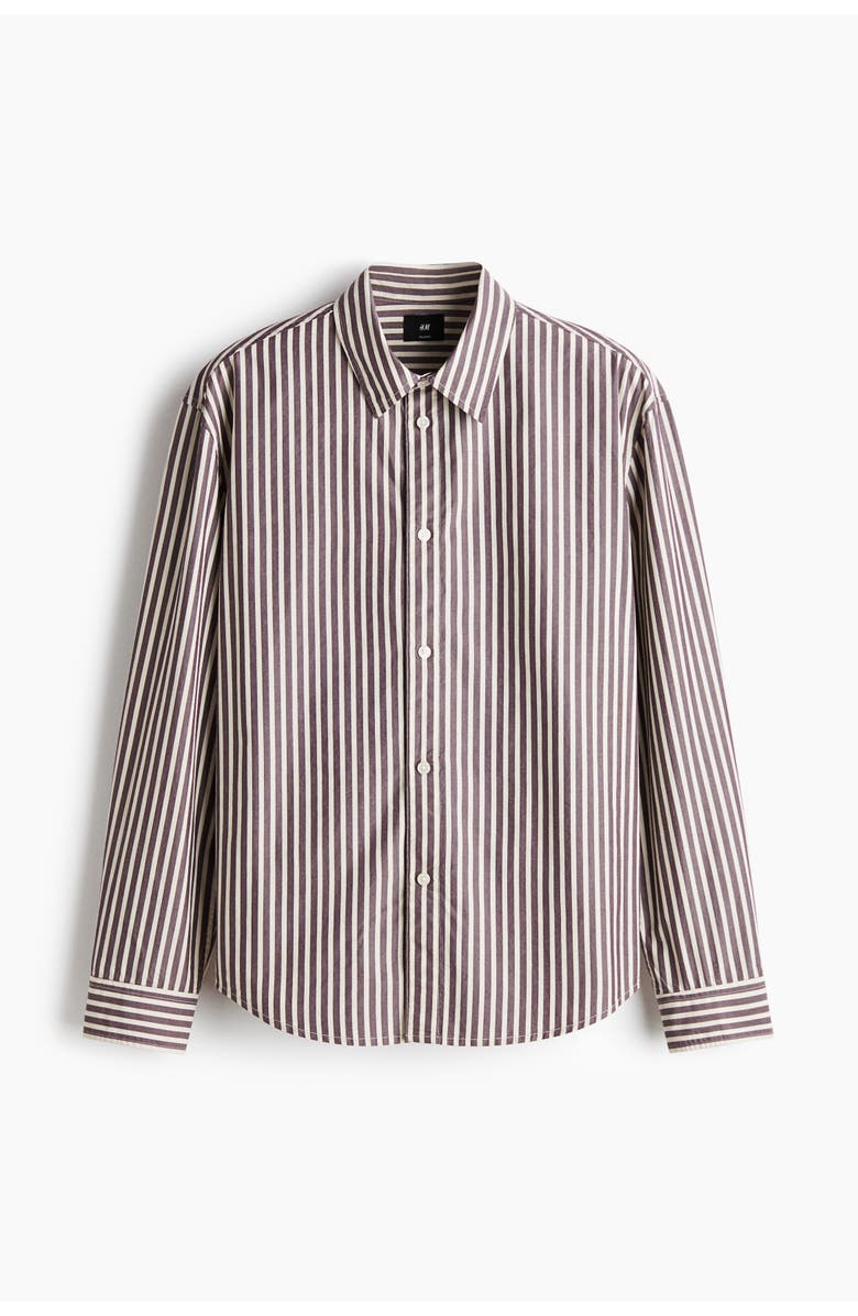 H&M Relaxed Fit Cotton Shirt, Main, color, Dark Purple/Striped