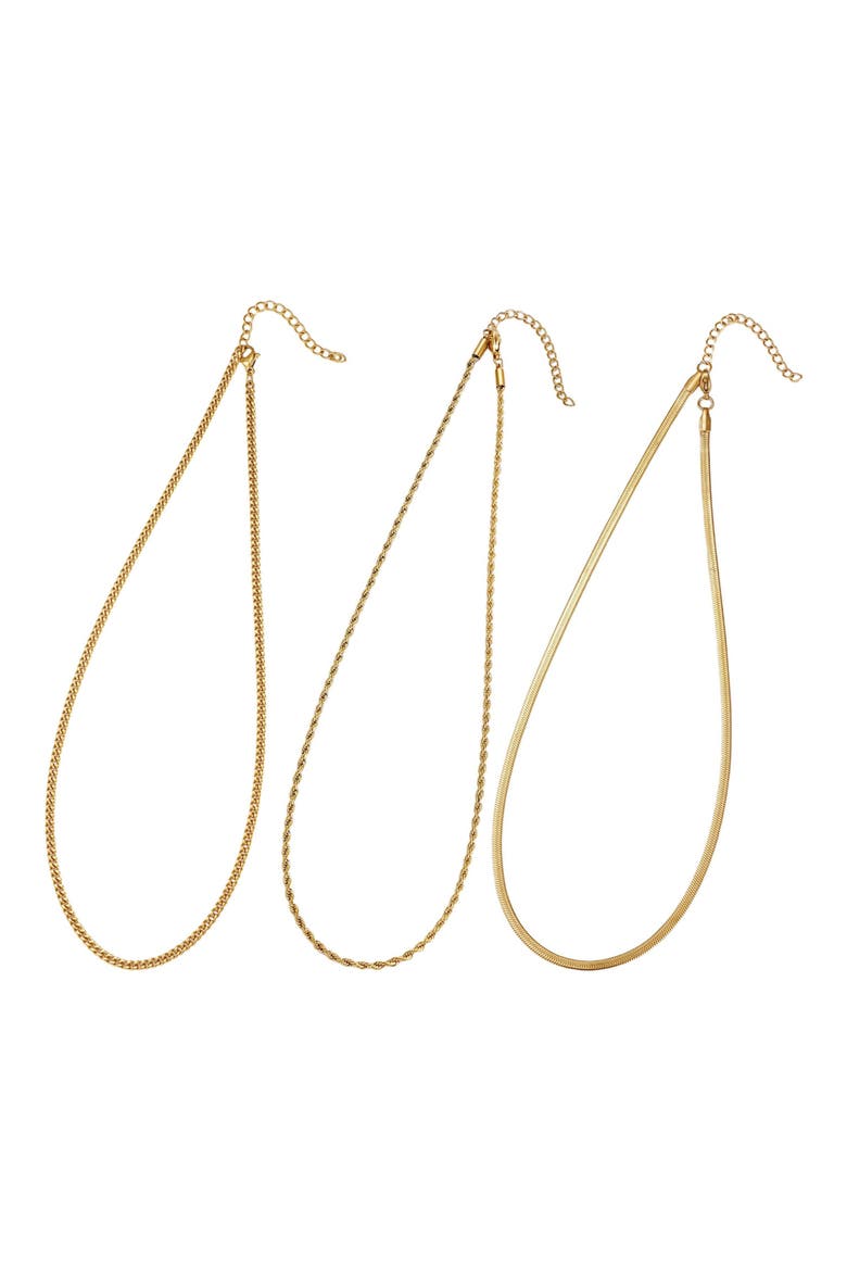 Set of 3 18K Gold Plated Stainless Steel Chain Necklaces, Alternate, color, GOLD