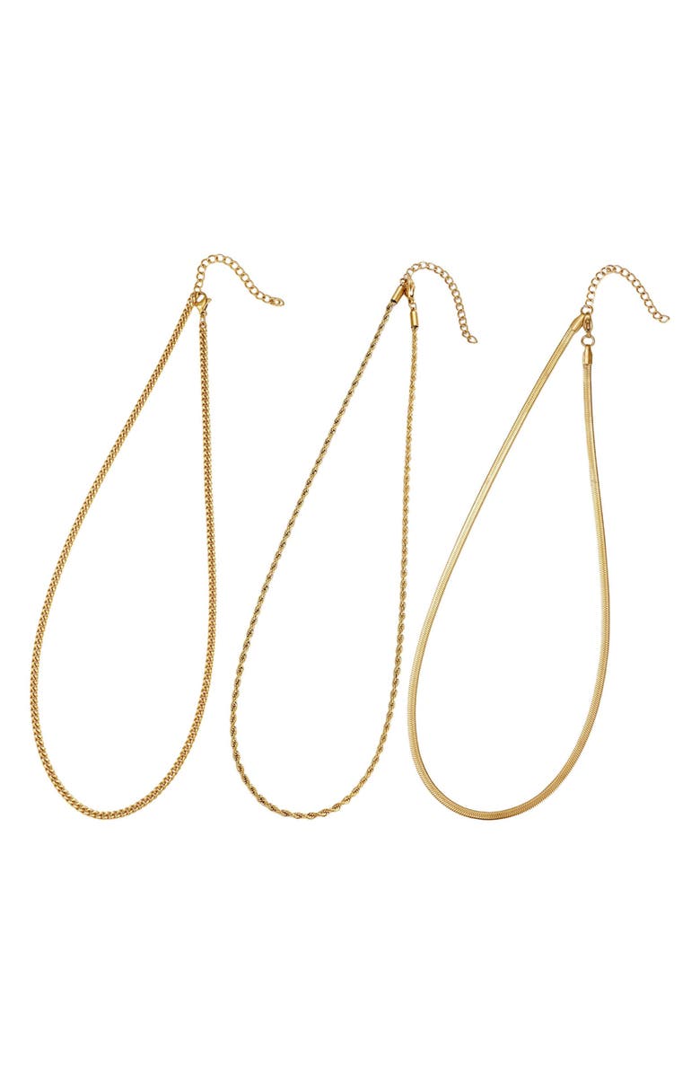 Adornia Set of 3 18K Gold Plated Stainless Steel Chain Necklaces, Alternate, color, Gold