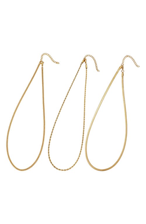 Adornia Tarnish Resistant 18k Gold Plated Set Of 3-chain Necklaces In Gold