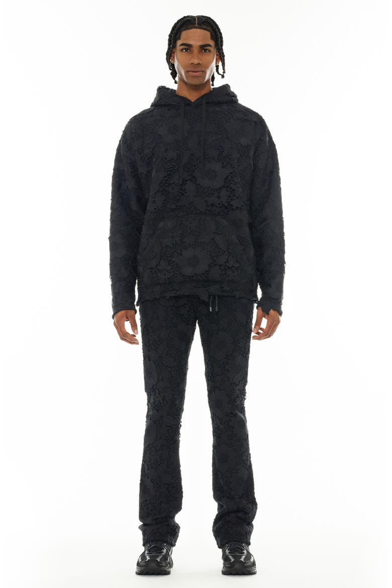 Signature Lace Overlay French Terry Pullover Hoodie, Alternate, color, LACE