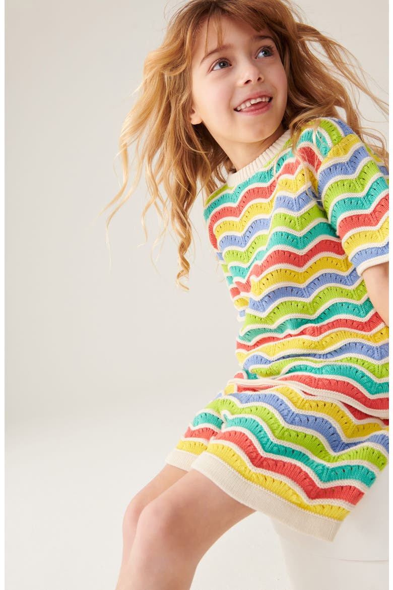 Kids' Rainbow Stripe Cotton Knit Shirt & Shorts Set, Alternate, color, MULTI WAVE