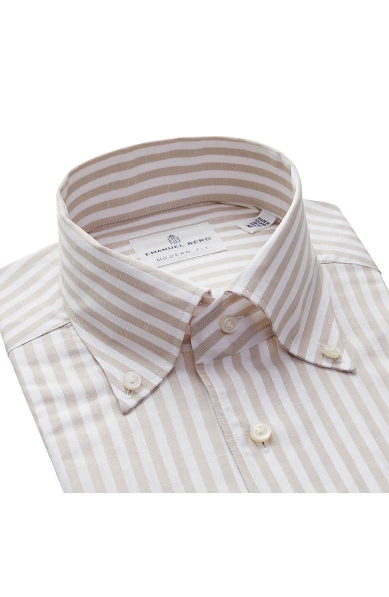 Emanuel Berg Sartorial Stripe Cotton & Linen Dress Shirt, Alternate, color, Light Pastel Brown