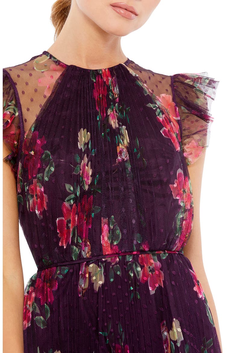 Floral Flutter Sleeve Midi Dress, Alternate, color, PLUM MULTI