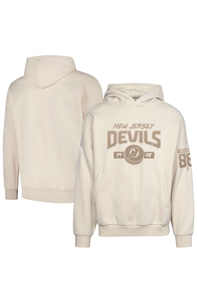 LEVELWEAR Men's Levelwear Jack Hughes Khaki New Jersey Devils Oversized Contact Name & Number Pullover Hoodie, Alternate, color, Khaki