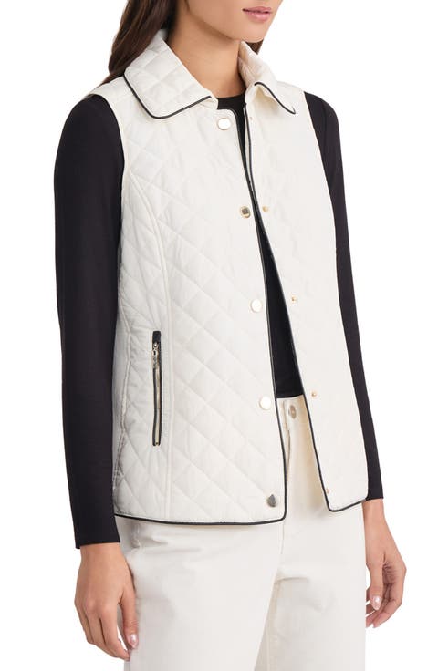 Quilted Faux Leather Trim Vest