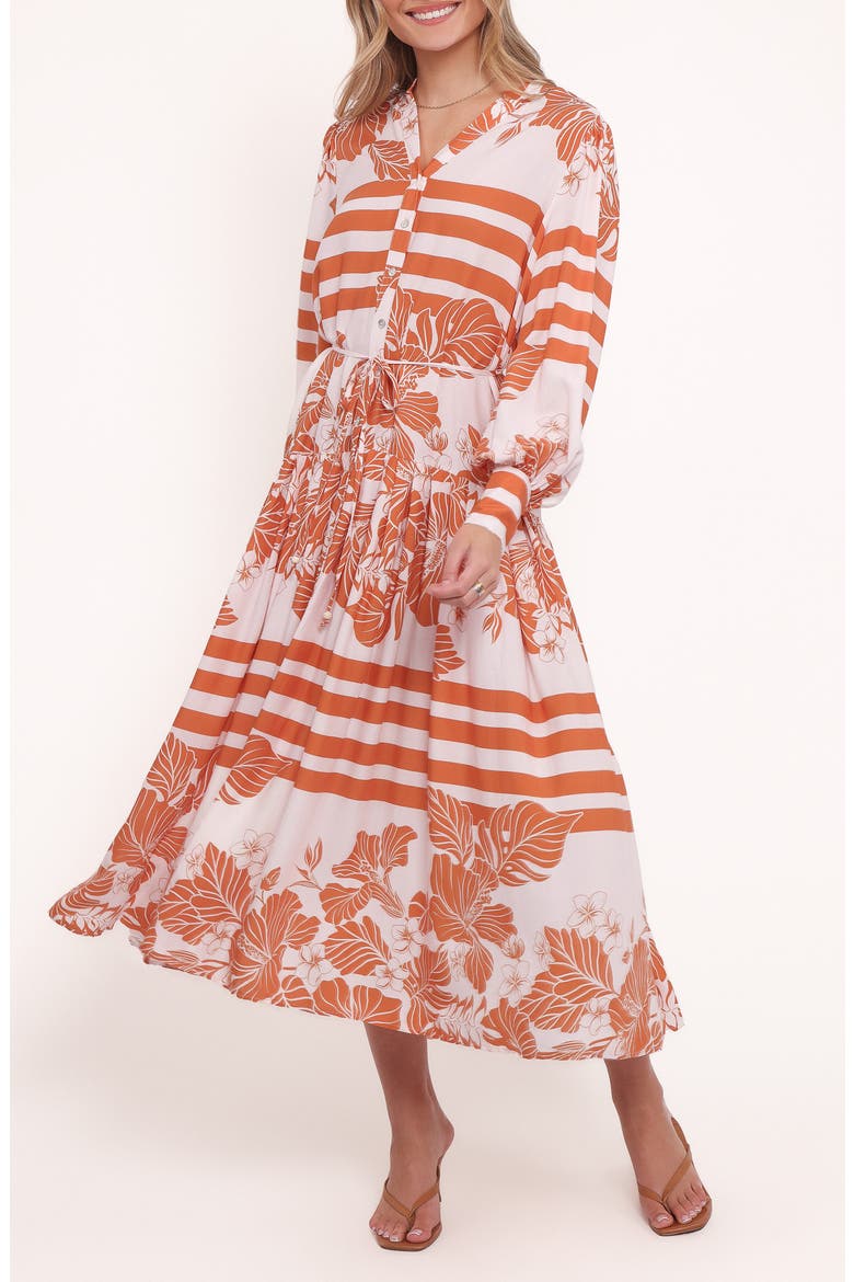 Jules Mixed Print Long Sleeve Dress, Main, color, WHITE/ ORANGE