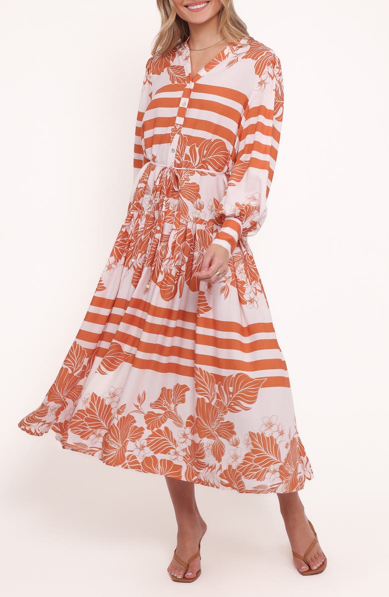 Petal & Pup Jules Mixed Print Long Sleeve Dress, Main, color, White/ Orange