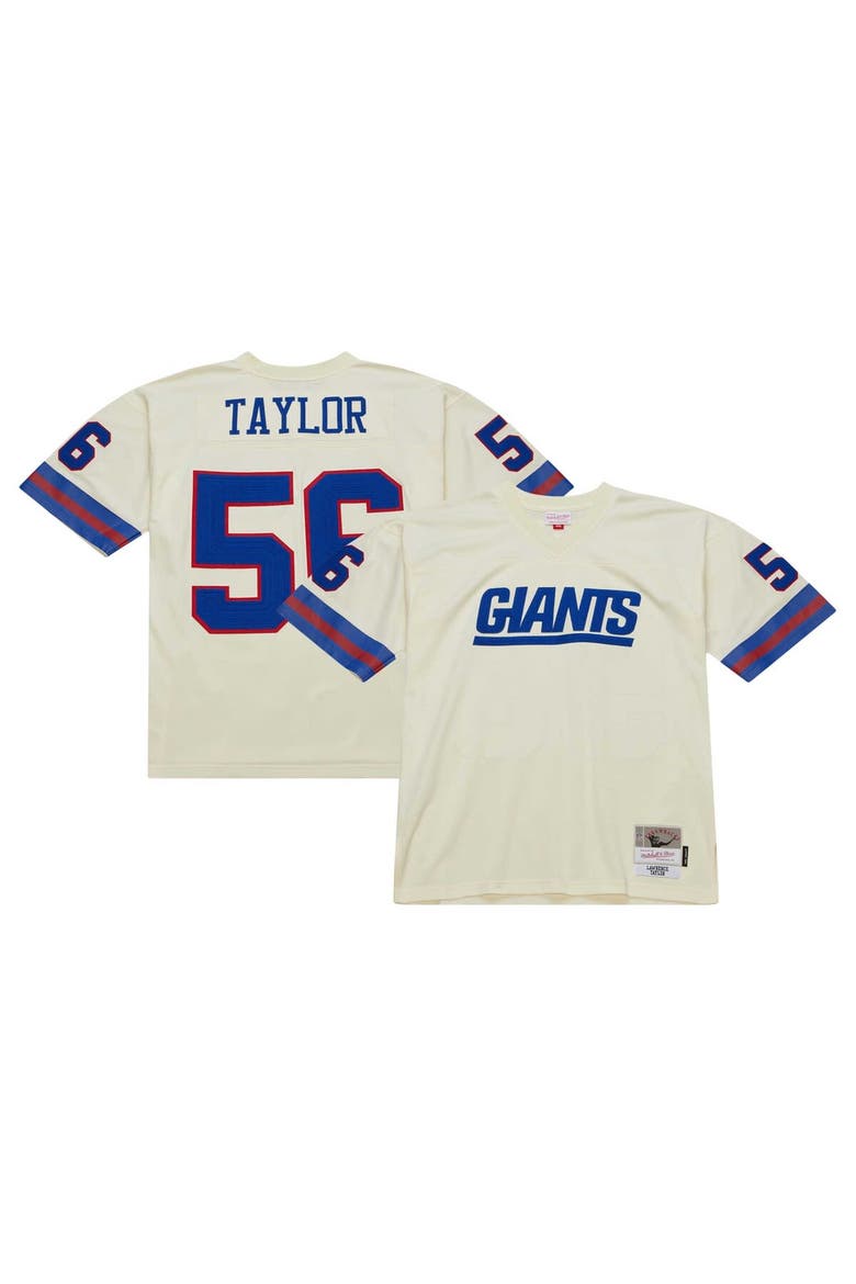 Men's Mitchell & Ness Lawrence Taylor Cream New York Giants Chainstitch Legacy Jersey, Alternate, color, Cream