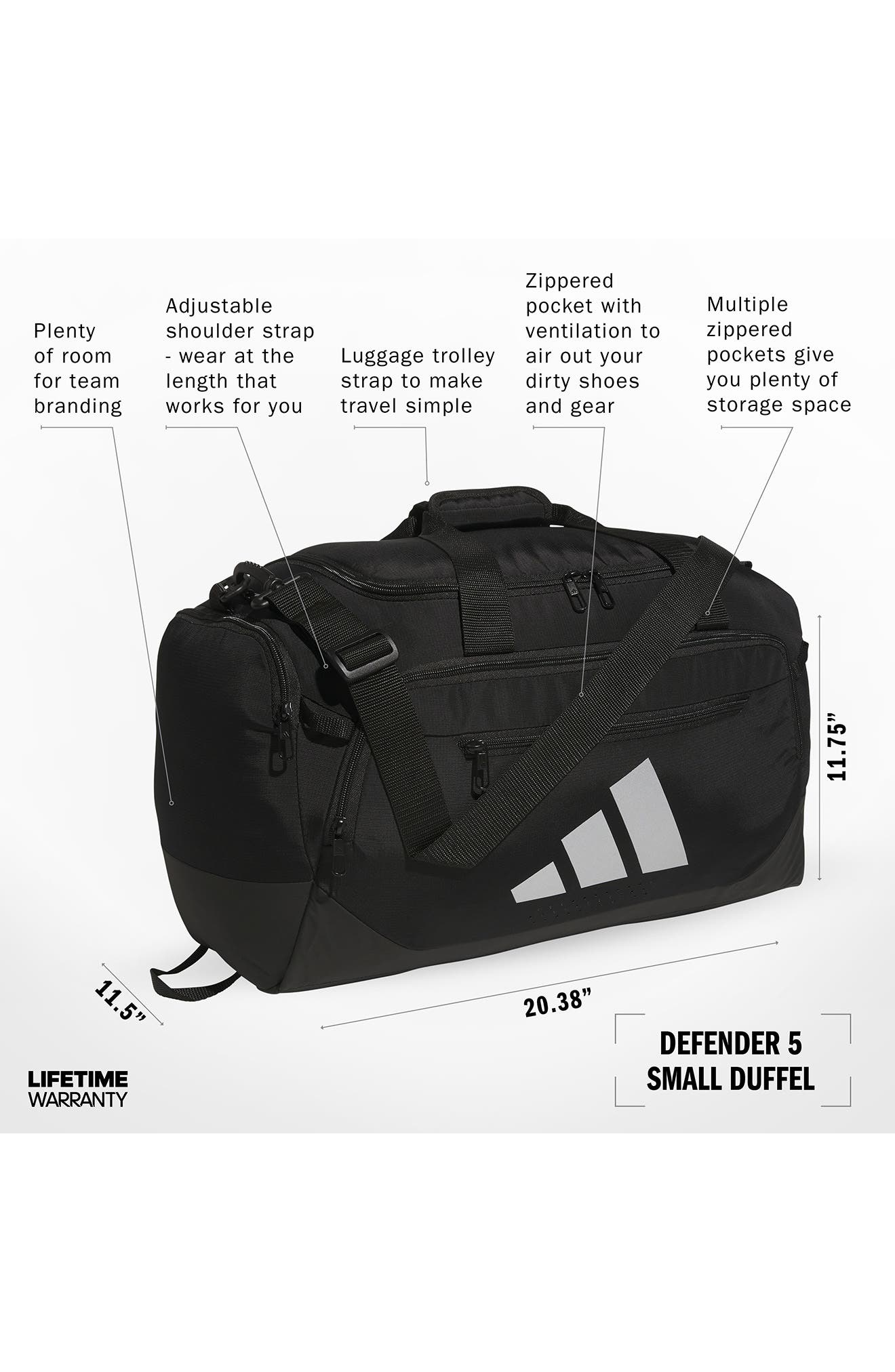 adidas Small Defender 5 Ripstop Duffle Bag, Alternate, color, Black/Silver Metallic