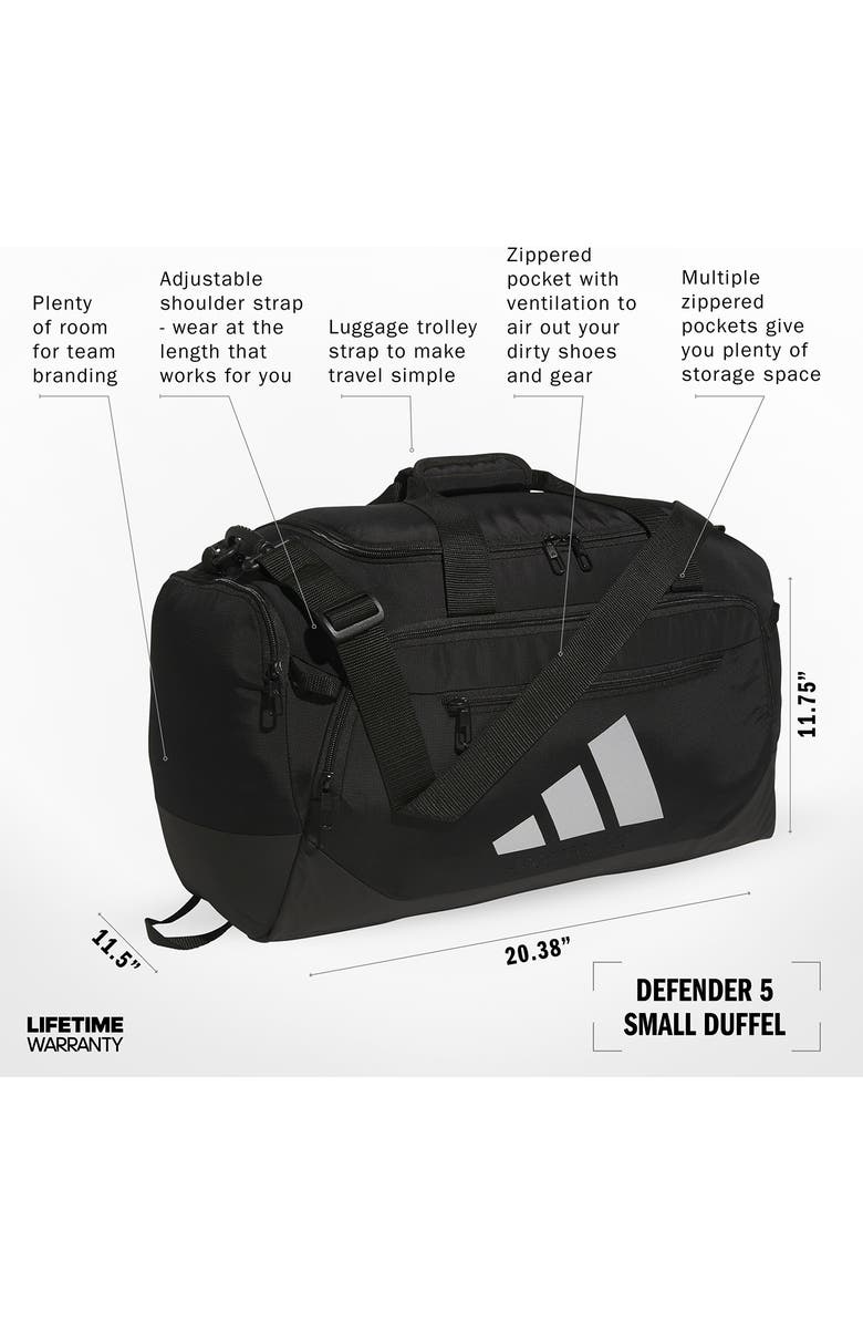 adidas Small Defender 5 Ripstop Duffle Bag, Alternate, color, Black/Silver Metallic
