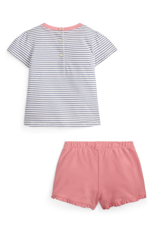 Ralph Lauren Stripe Embroidered T-shirt & Shorts Set In Pink