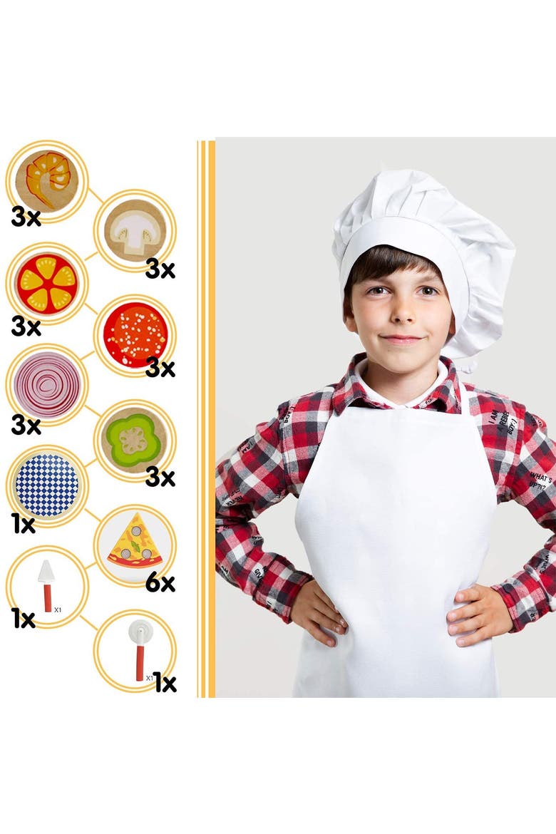 27-Piece Kid's Pizza Toy Set | Play Pretend Pizza Toy Slices, Toppings, Pizza Cutter for Toddlers, Alternate, color, Red