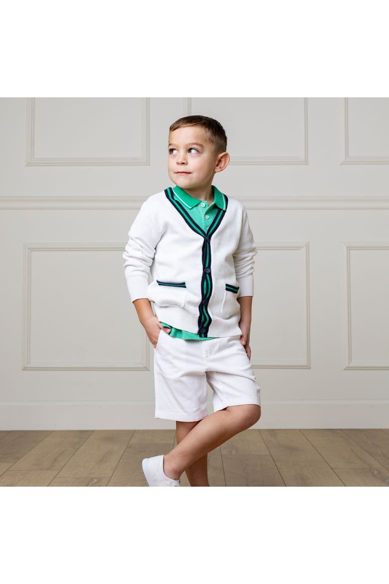 Boys' Organic Tipped Cardigan, Kids, Alternate, color, White with Navy and Green
