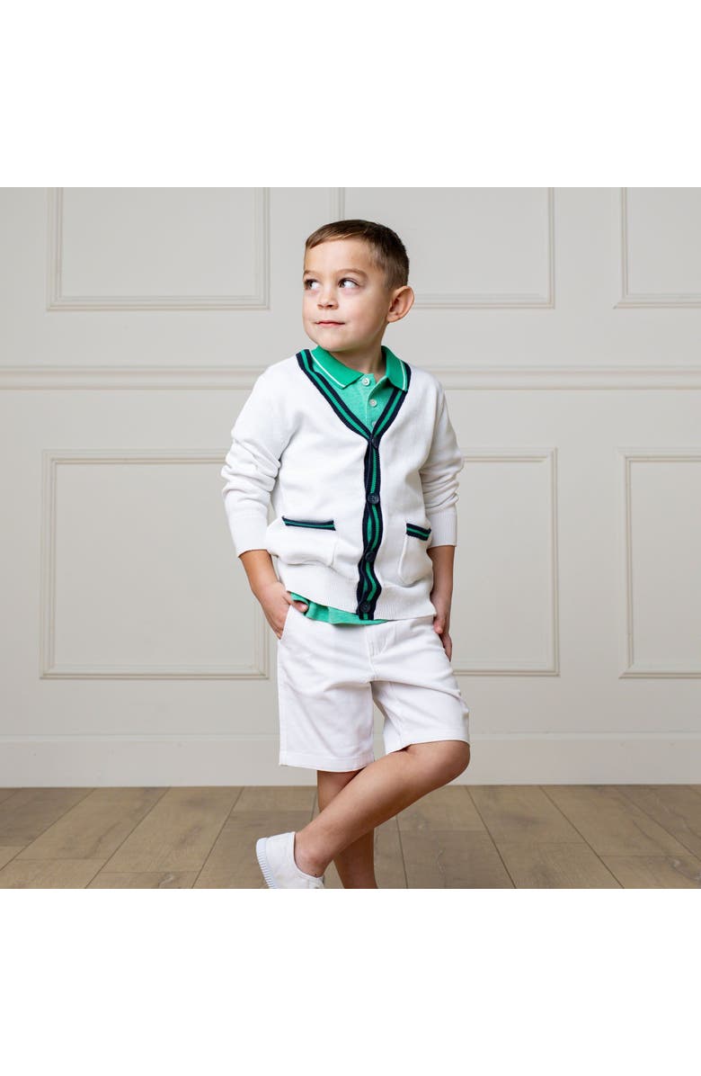 Hope & Henry Boys' Organic Tipped Cardigan, Kids, Alternate, color, White With Navy And Green