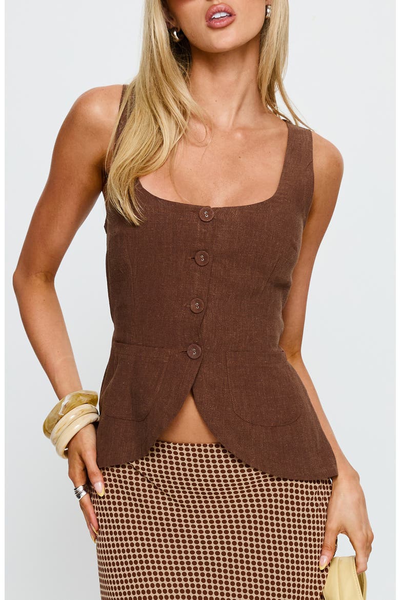 Spirito Square Neck Linen Blend Cutaway Vest, Main, color, BROWN