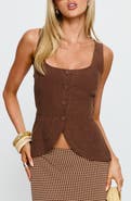 Princess Polly Spirito Square Neck Linen Blend Cutaway Vest