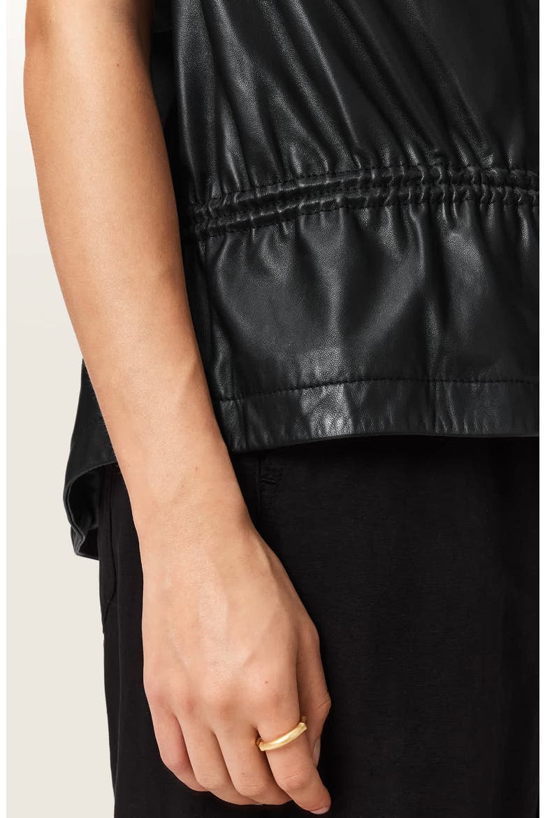 Flor Zip-Up Leather Gilet, Alternate, color, BLACK