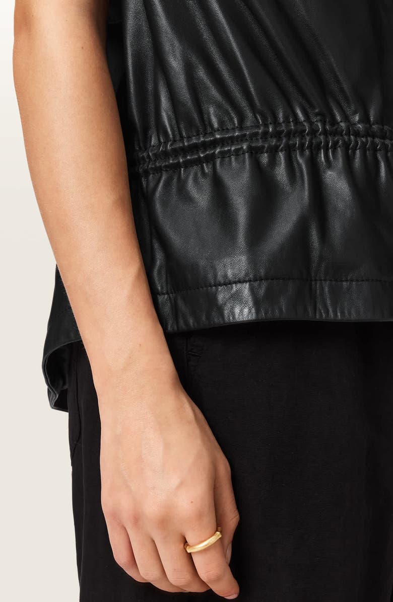 AllSaints Flor Zip-Up Leather Gilet, Alternate, color, Black