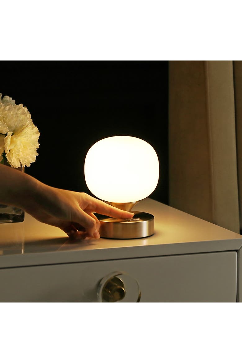 Owen Bohemian Farmhouse Iron Rechargeable Integrated Portable LED Table Lamp, Alternate, color, Nickel