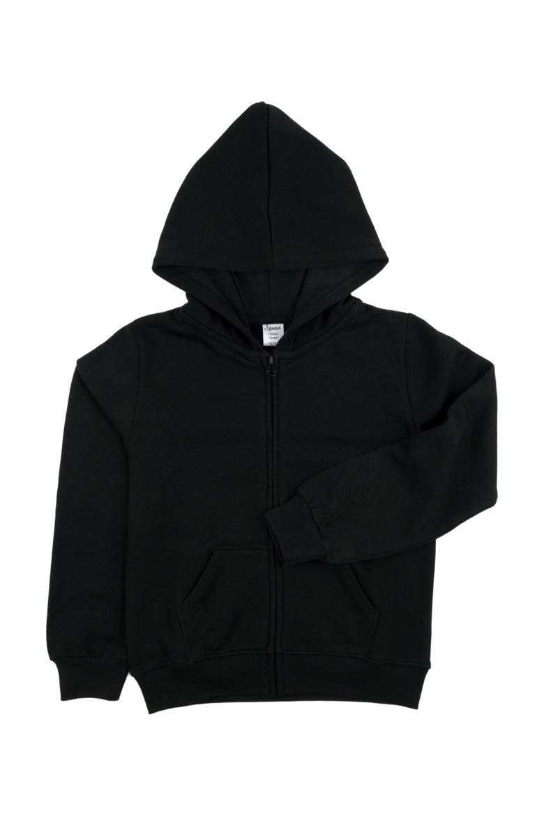 Kids Zip-Up Sweatshirt Hoodie, Cotton Blend, Solid Colors, Alternate, color, BLACK
