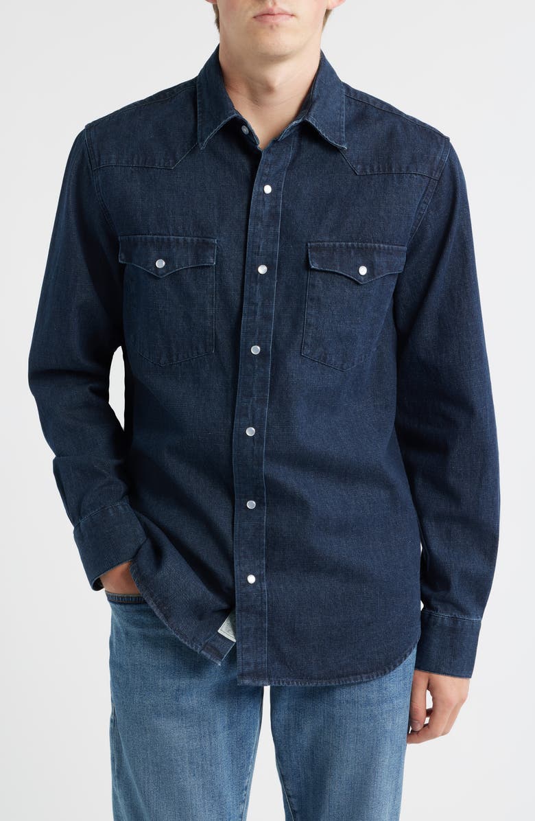 Schott NYC Cotton Denim Western Shirt, Main, color, Indigo