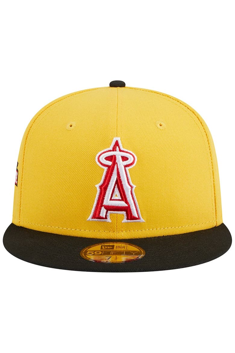 Men's New Era Yellow/Black Los Angeles Angels Grilled 59FIFTY Fitted Hat, Alternate, color, Yellow