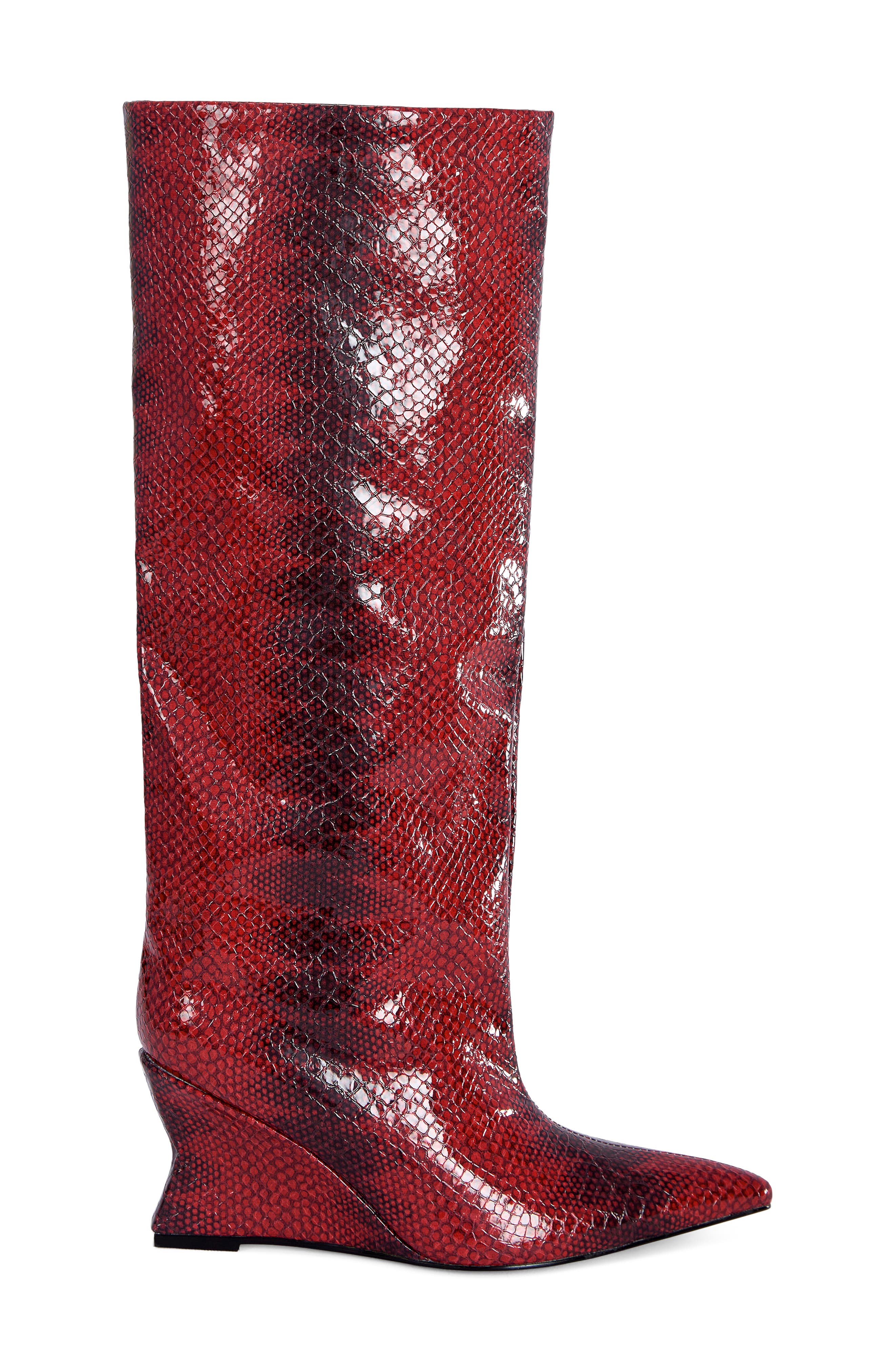 Brun Faux Snakeskin Knee High Wedge Boot, Alternate, color, RED MULTI
