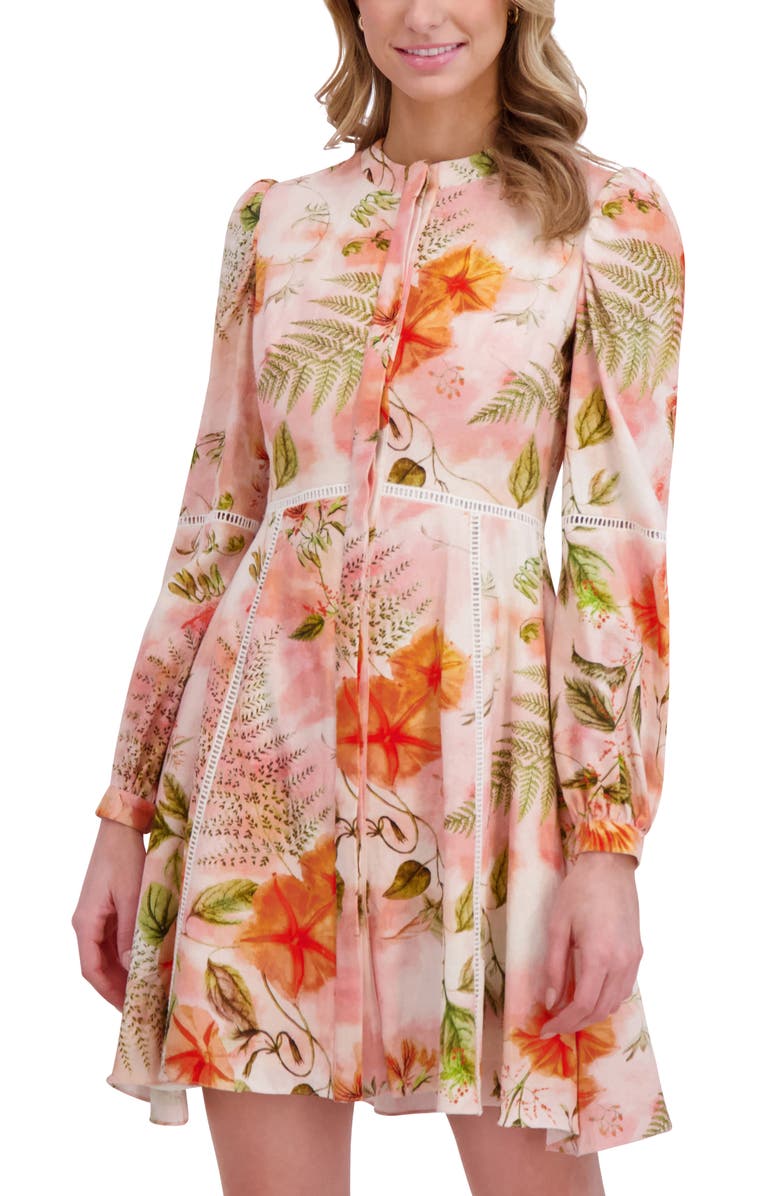 Ted Baker Floral Embroidered Long Sleeve Linen Button-Up Minidress, Alternate, color, Rose Gauze