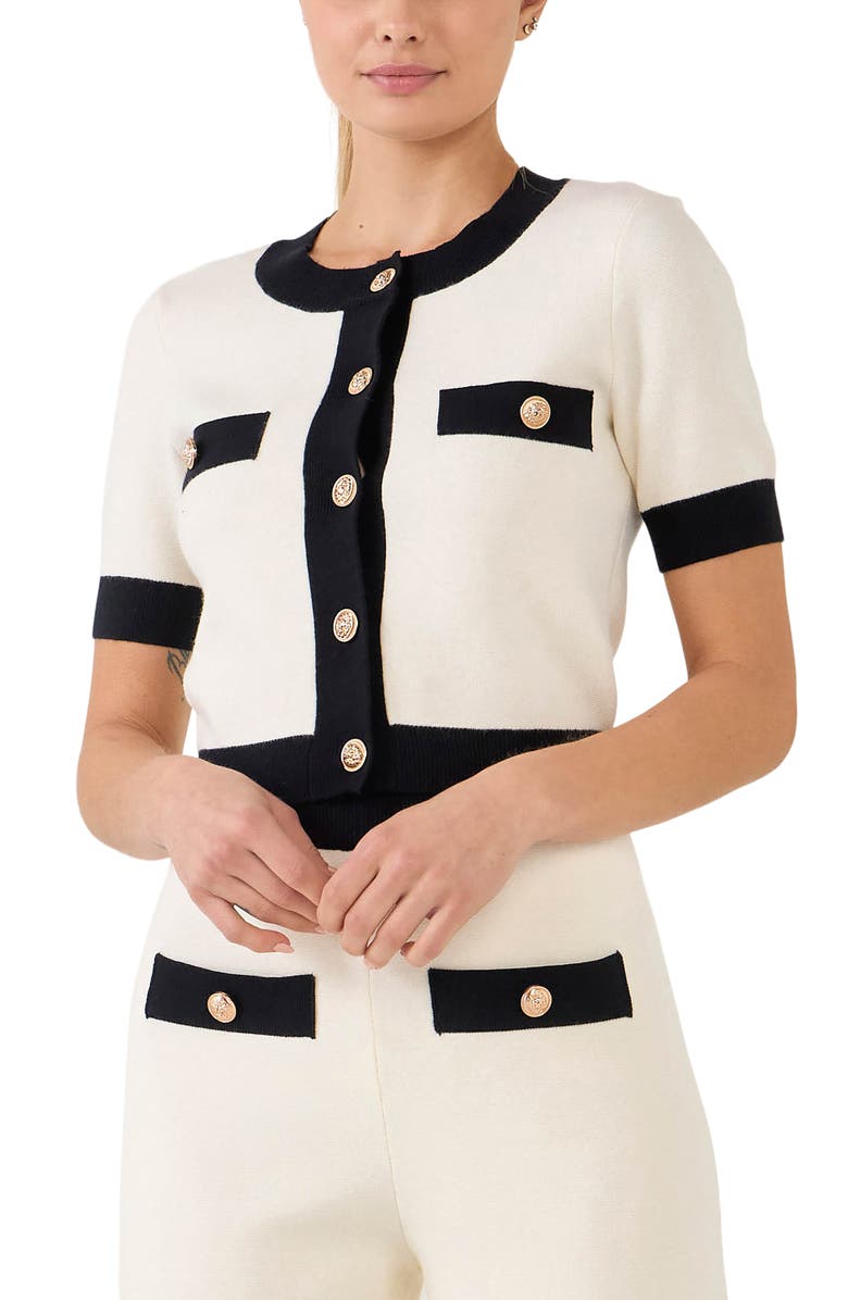 Endless Rose Contrast Rib Short Sleeve Sweater, Alternate, color, 