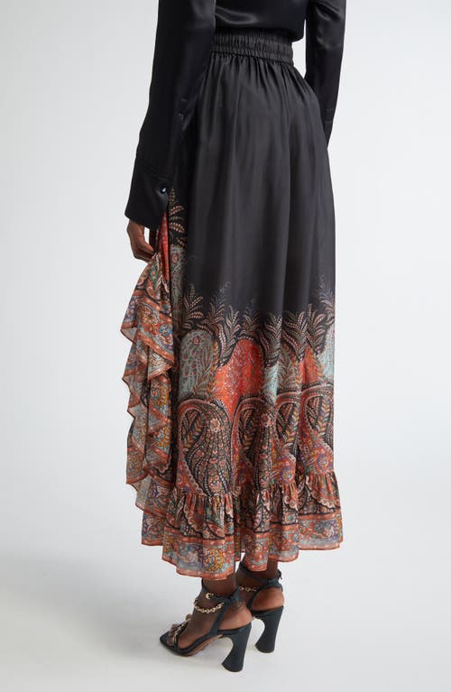 Zimmermann Rhiannon Ruffled Paisley-print Organic Silk Maxi Skirt In Black Paisley