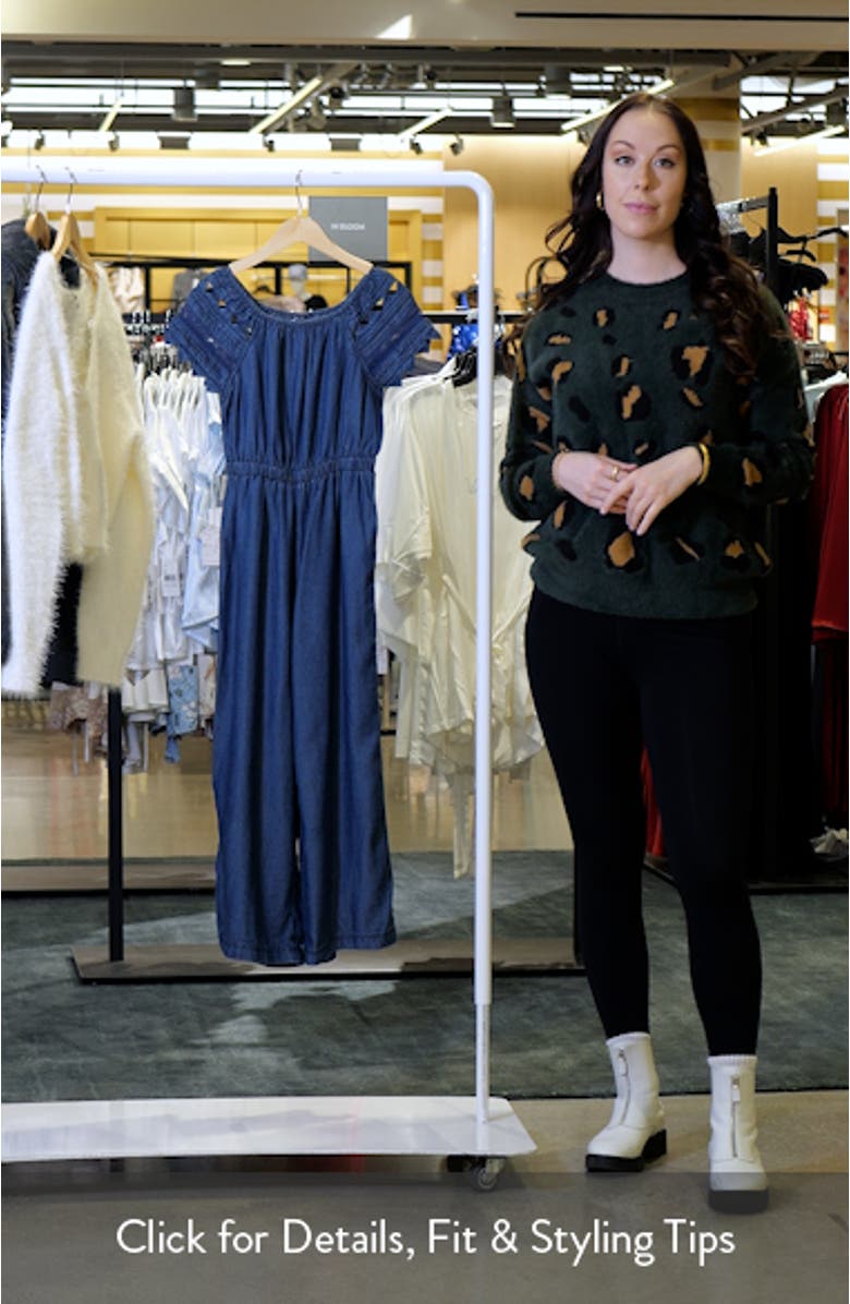 Kids' Embroidered Wide Leg Denim Jumpsuit, sales video thumbnail