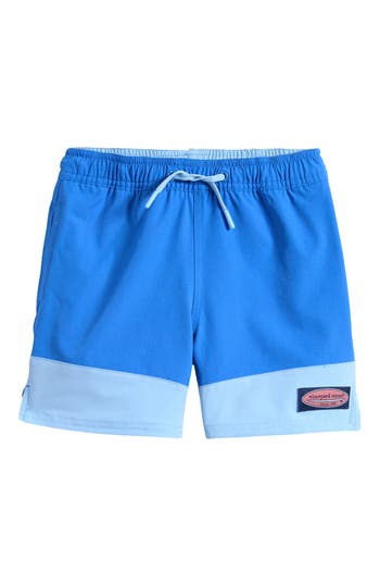 Vineyard Vines Kids' Chappy Colorblock Swim Trunks In Blue