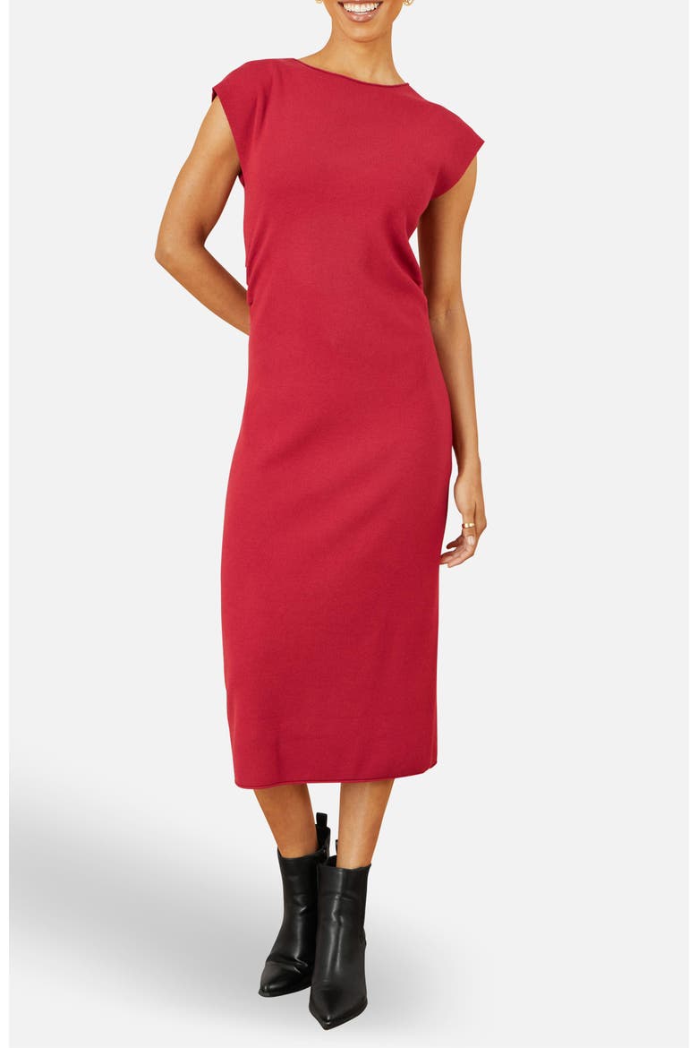 Knitted Ruched Midi Dress, Alternate, color, Burgundy
