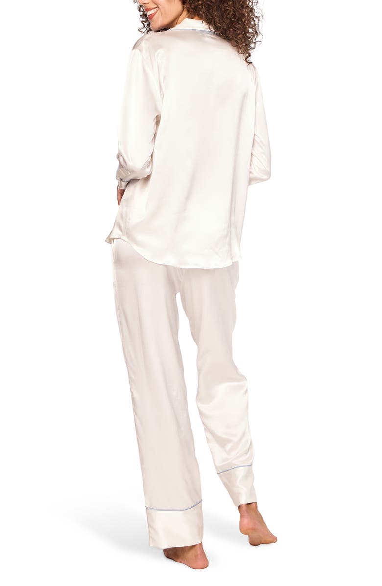 Petite Plume Piped Mulberry Silk Pajamas, Alternate, color, White