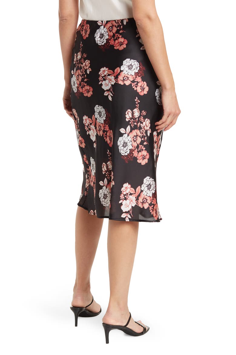 Printed Pull-On Satin Midi Skirt, Alternate, color, BLACK FLORAL