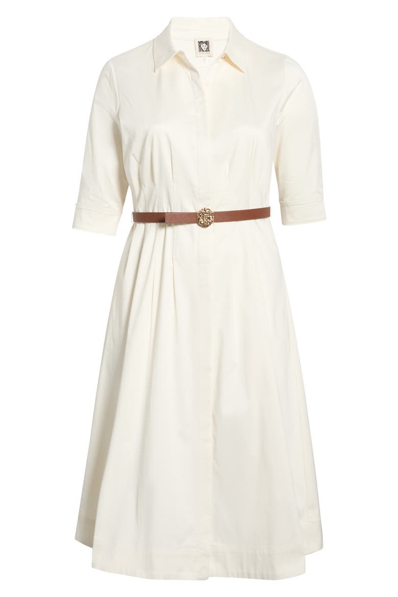 Belted Elbow Sleeve Stretch Cotton Sateen Shirtdress, Alternate, color, WHITE DOVE
