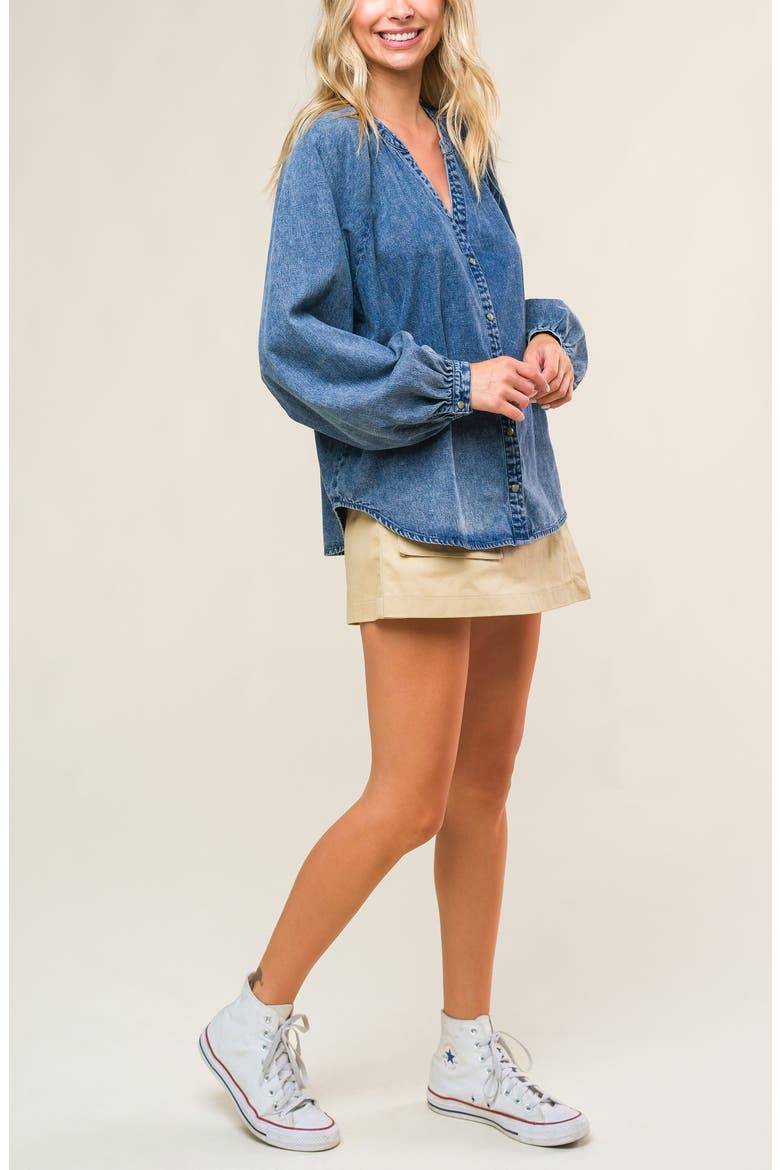 Washed Long Sleeve Denim Top, Alternate, color, MEDIUM INDIGO