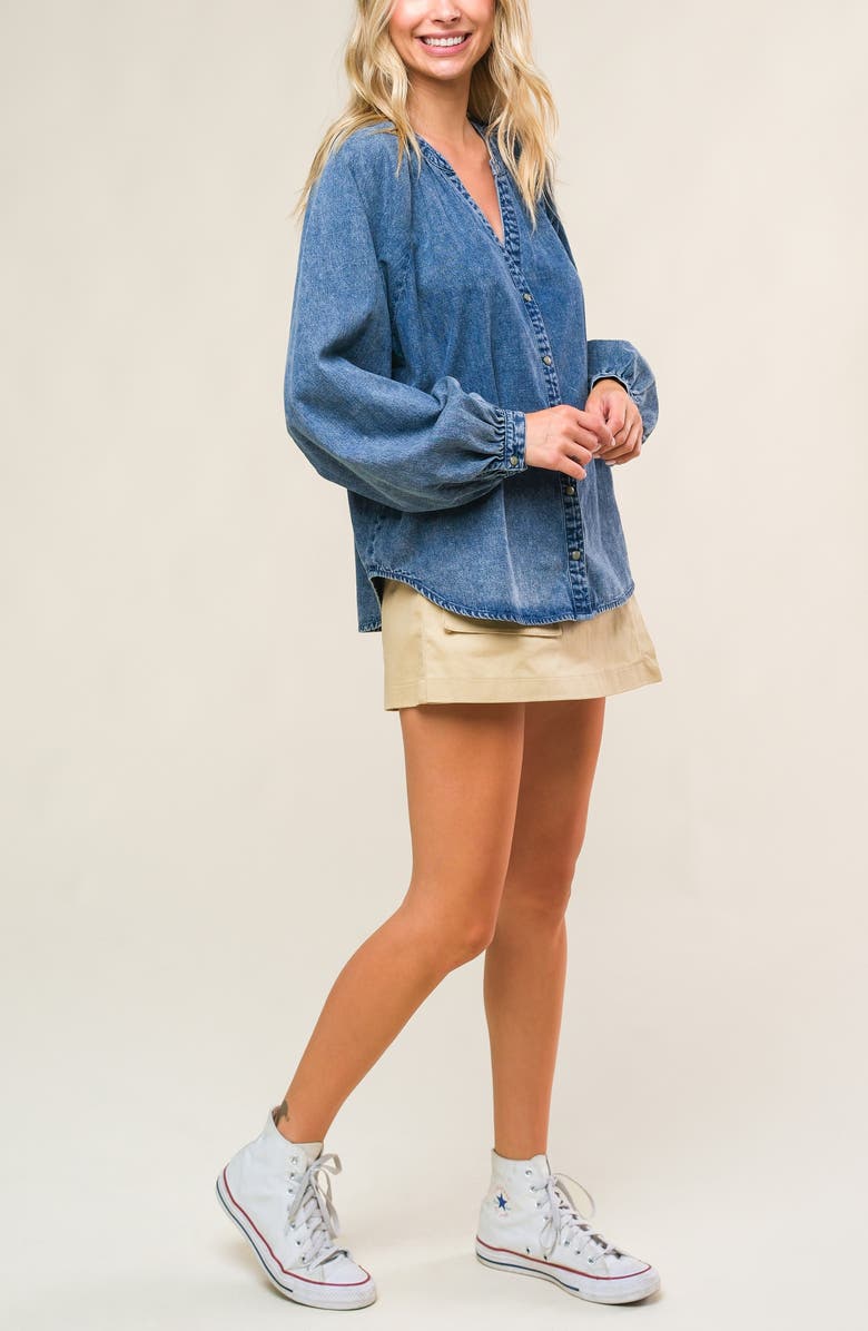 FLYING TOMATO Washed Long Sleeve Denim Top, Alternate, color, Medium Indigo