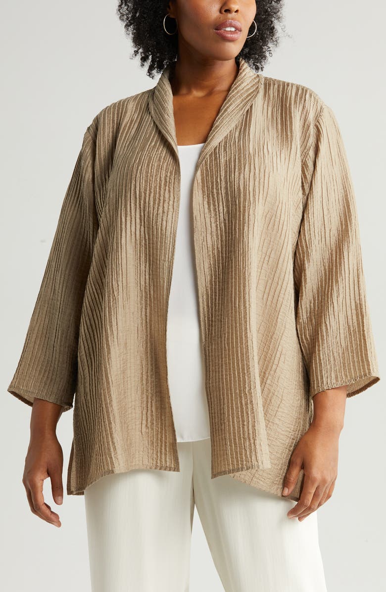 Eileen Fisher Textured High Collar Open Jacket, Alternate, color, 