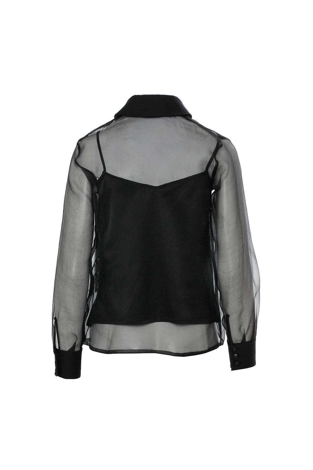 Self-Lined Lightweight Black Chiffon Shirt - image 2