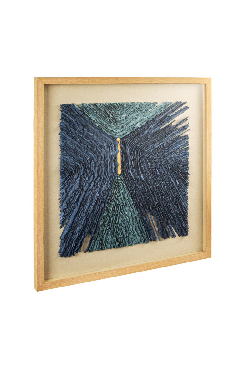 Wood and Glass Framed Paper Shadow Box Wall Décor, Blue and Tan, Main, color, Blue