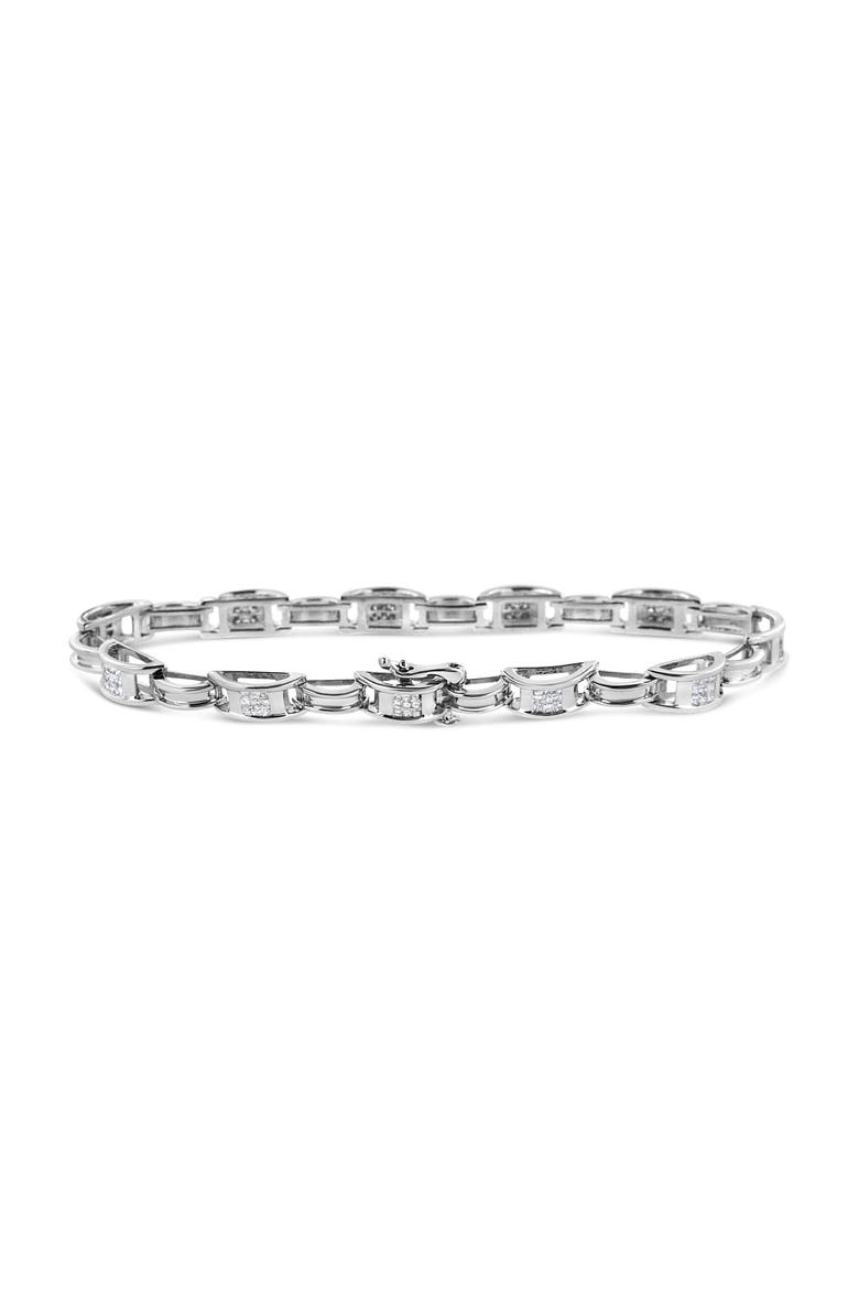 14K White Gold 1.0 Cttw Invisible Set Princess Diamond Link Tennis Bracelet, Alternate, color, White