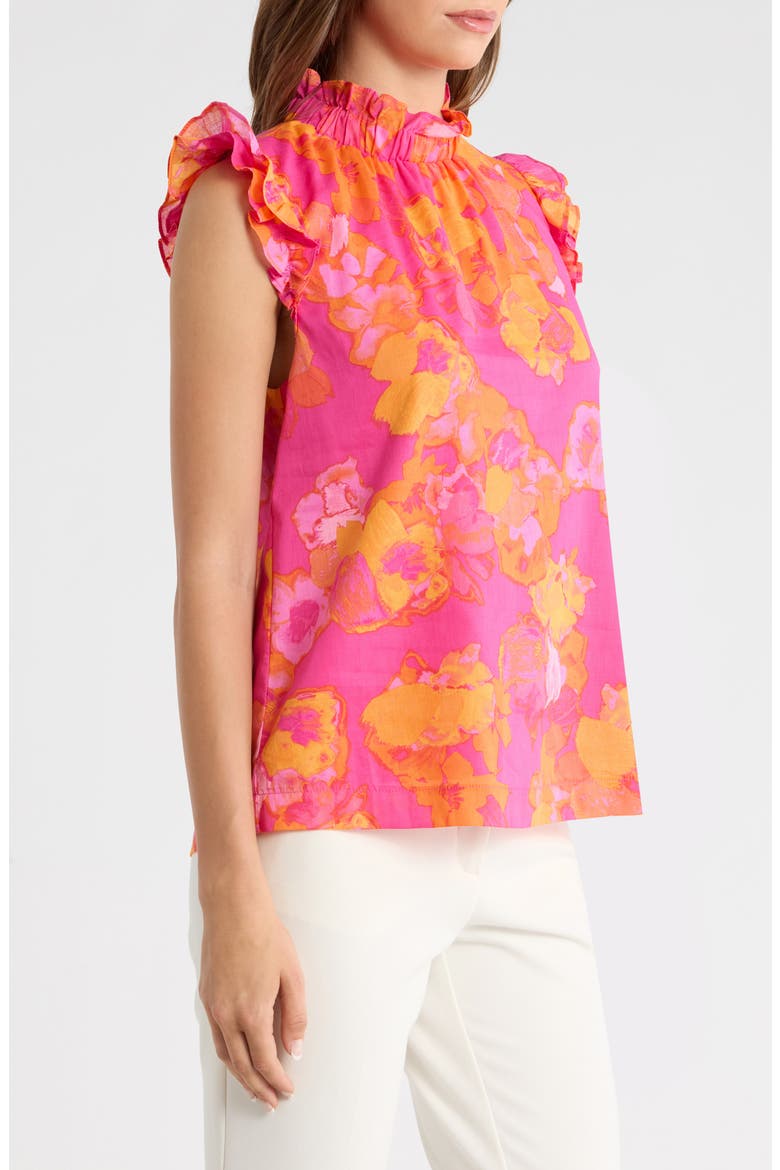 Elaris Zoie Floral Ruffle Cotton Top, Alternate, color, FUCHSIA ORANGE MULTI