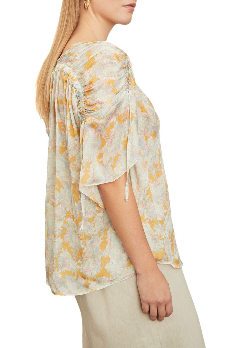 Vince Lotus Ruched Flutter Sleeve Blouse, Alternate, color, Warm Sand