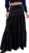 Free People Juliette Satin Tiered Maxi Skirt