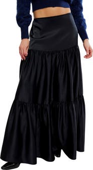 Free People Juliette Satin Tiered Maxi Skirt