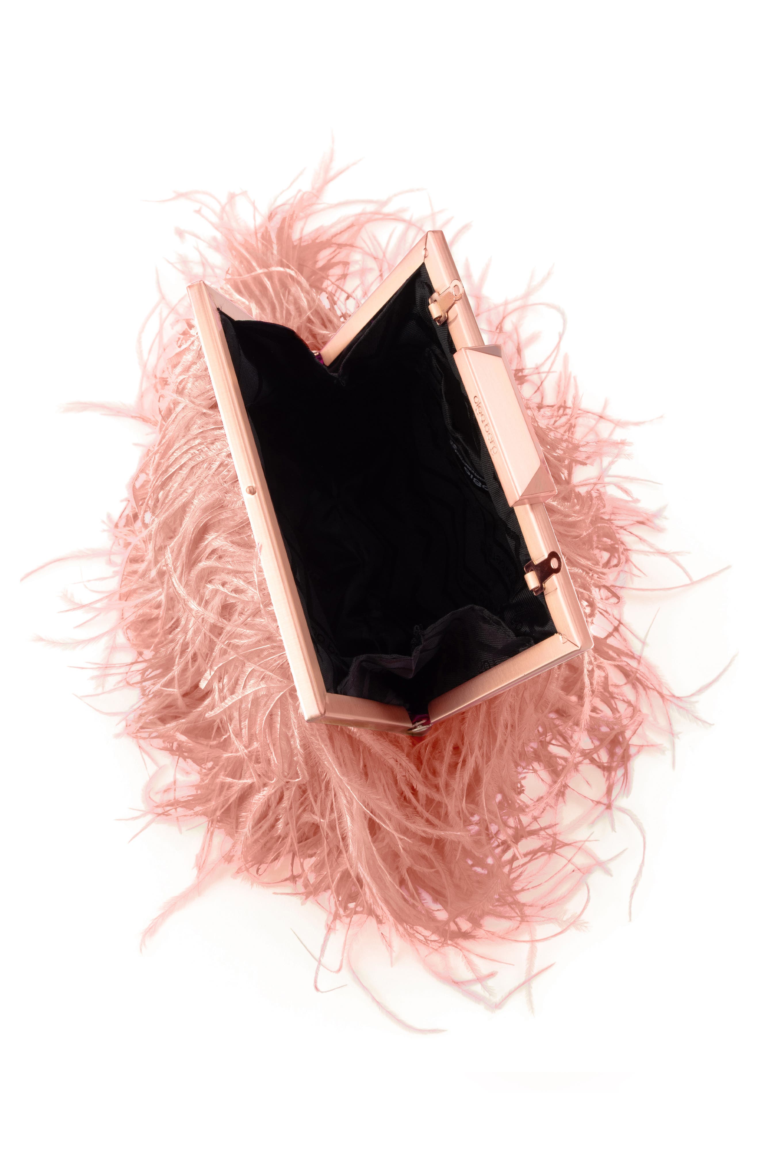Ostrich Feather Embellished Clutch, Alternate, color, BLUSH