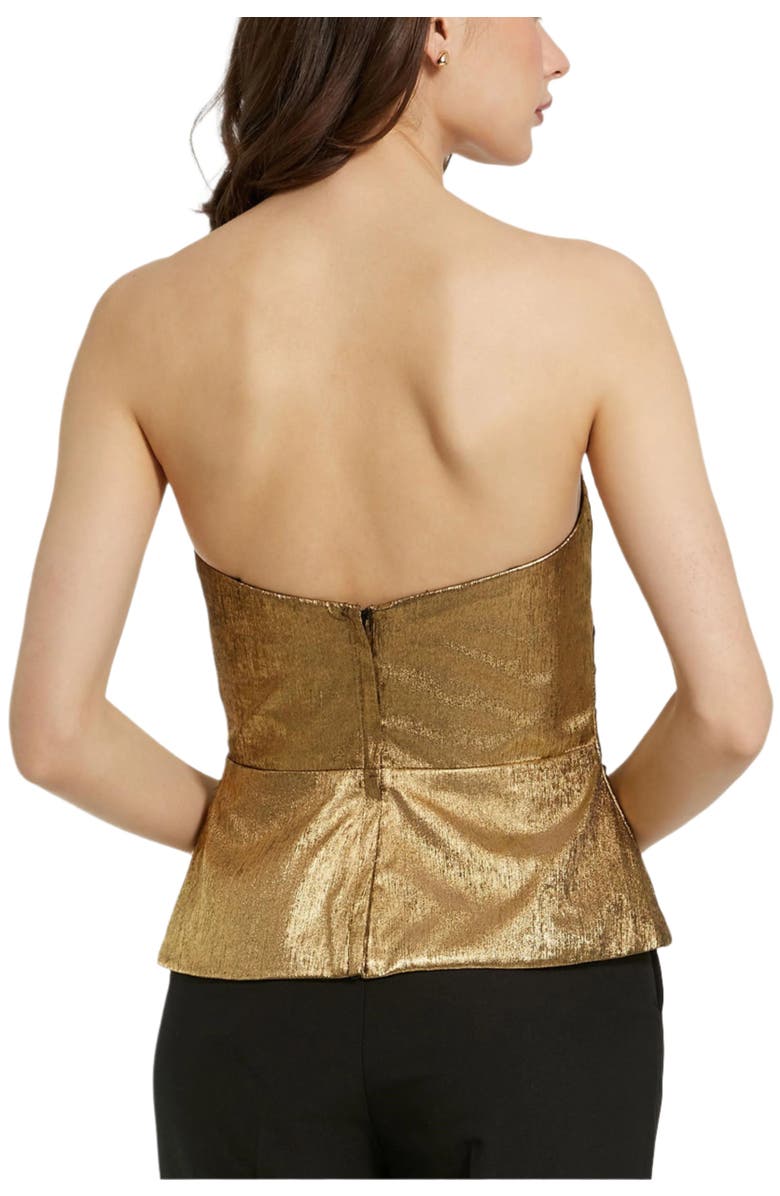 Mac Duggal Metallic Lamé Strapless Wrap Top With Bow Detail, Alternate, color, Gold