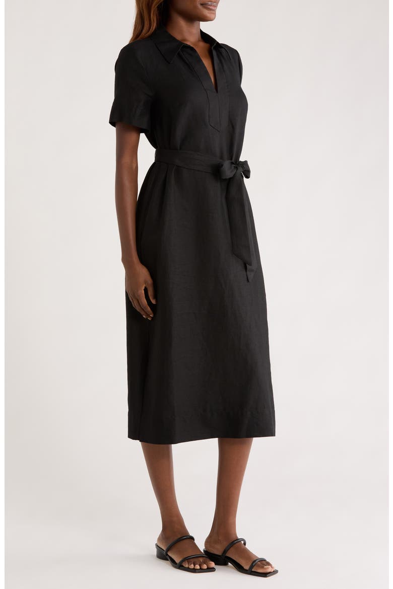 Costalina Linen Midi Dress, Alternate, color, BLACK